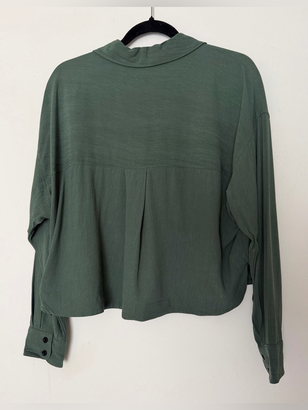 Madewell S Sage Green Lyocell Button Front Shirt Blouse Cropped Boxy Oversized - Picture 5 of 14